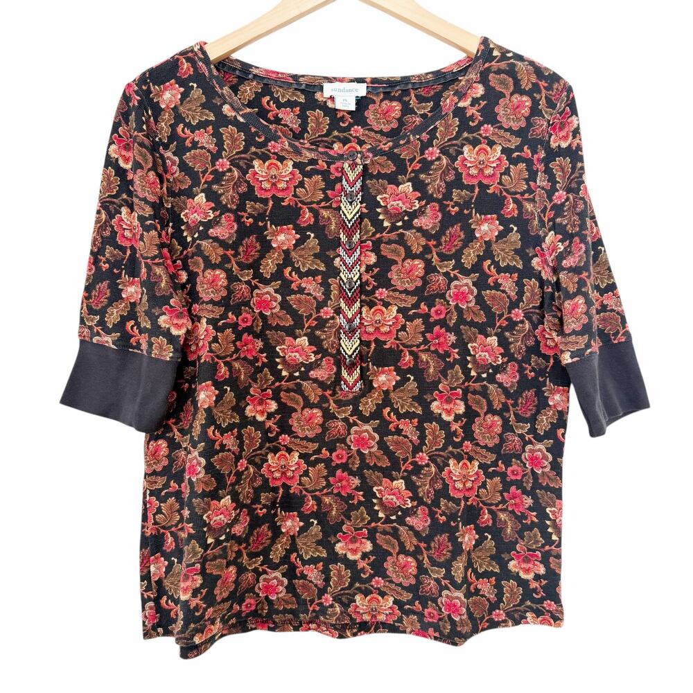 Sundance Catalog Cordelia Bloom Thermal 1/2 Sleeve Shirt Sz XL
